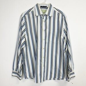 Tommy Bahama Button Up Shirt Mens Large Multicolor Stripe Long Sleeve Cotton